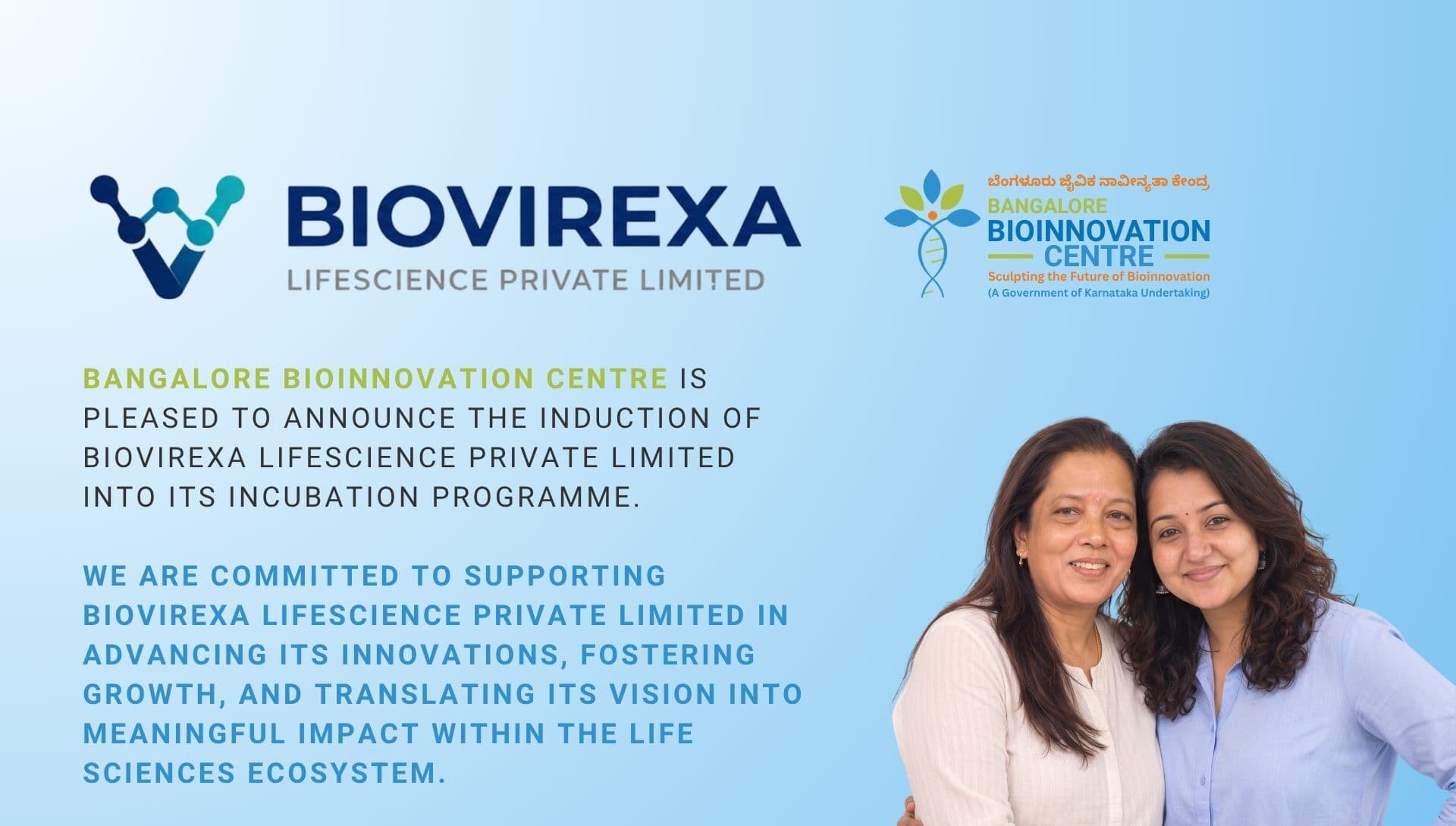 Bangalore Bioinnovation Centre Welcomes Biovirexa Lifescience Private Limited into Its Incubation Programme